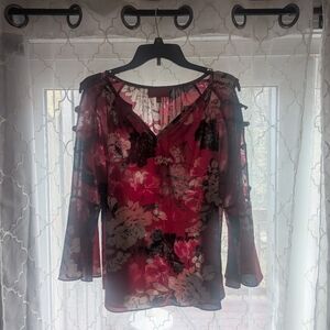 Jennifer Lopez Red and Black Floral Blouse